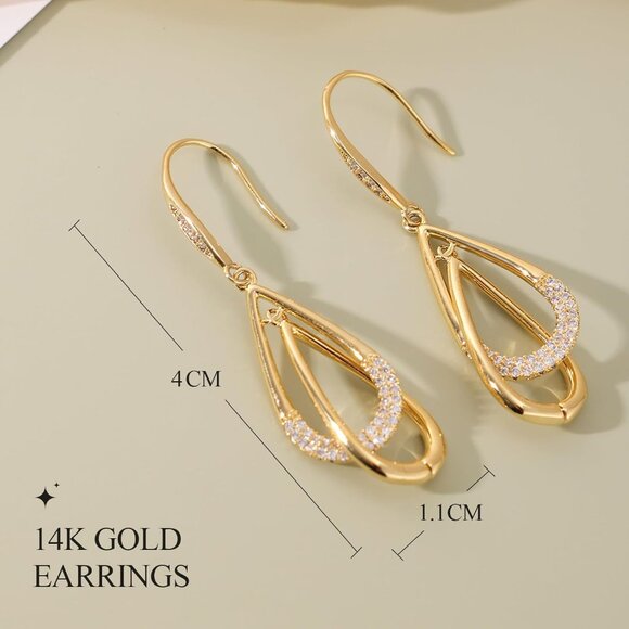 Women's 14K Gold-Plated and Silver Dainty Jewelry Cute Teardrop Stud Earrings - Picture 5 of 7
